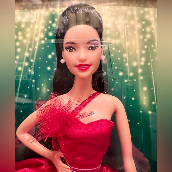 Barbie Signature 2022 Holiday Doll Asian Doll Red Gown NWT - Picture 2 of 10